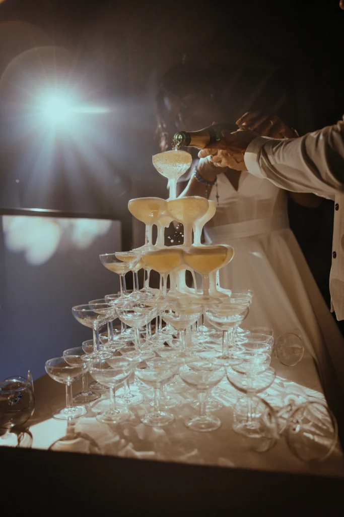 Eclairage de fontaine à champagne mariage Yvelines